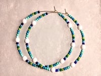 Image 8 of Delphinium White, Indigo Blue, Ocean Blue, and Green Multicolor Beaded Large Hoop Earrings