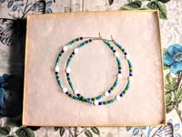 Image 7 of Delphinium White, Indigo Blue, Ocean Blue, and Green Multicolor Beaded Large Hoop Earrings