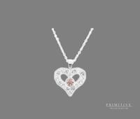 White Diamond Silver Heart Pendant with Pink Center Diamond
