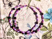 Image 9 of Viola Black, Magenta, Purple, and Lavender Multicolor Beaded Large Hoop Earrings