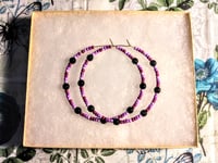 Image 7 of Viola Black, Magenta, Purple, and Lavender Multicolor Beaded Large Hoop Earrings