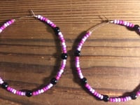 Image 3 of Viola Black, Magenta, Purple, and Lavender Multicolor Beaded Large Hoop Earrings