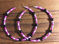 Image 4 of Viola Black, Magenta, Purple, and Lavender Multicolor Beaded Large Hoop Earrings