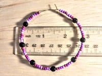 Image 2 of Viola Black, Magenta, Purple, and Lavender Multicolor Beaded Large Hoop Earrings