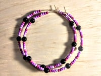 Image 1 of Viola Black, Magenta, Purple, and Lavender Multicolor Beaded Large Hoop Earrings
