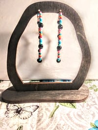 Image 6 of Viola Black, Cornflower Blue, Red, and Pink Multicolor Beaded Large Hoop Earrings