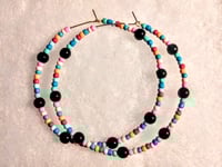 Image 8 of Viola Black, Cornflower Blue, Red, and Pink Multicolor Beaded Large Hoop Earrings