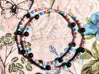 Image 9 of Viola Black, Cornflower Blue, Red, and Pink Multicolor Beaded Large Hoop Earrings