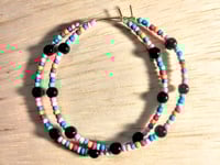 Image 1 of Viola Black, Cornflower Blue, Red, and Pink Multicolor Beaded Large Hoop Earrings