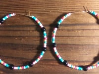 Image 3 of Viola Black, Cornflower Blue, Red, and Pink Multicolor Beaded Large Hoop Earrings