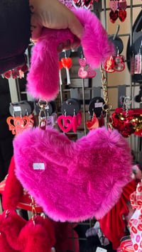 Image 1 of Pretty pink furry heart purse 