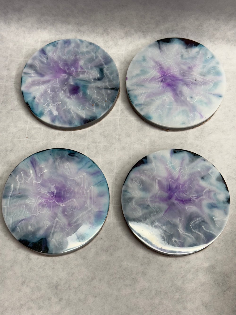 Image of Blue Milky Cloud Drink Coasters With Holder | Resin Art | Sacred Geometry | Drink Coasters