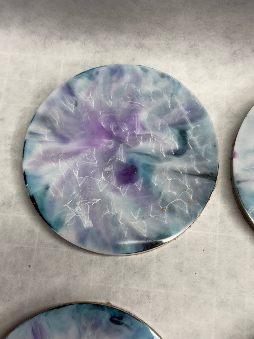 Image of Blue Milky Cloud Drink Coasters With Holder | Resin Art | Sacred Geometry | Drink Coasters