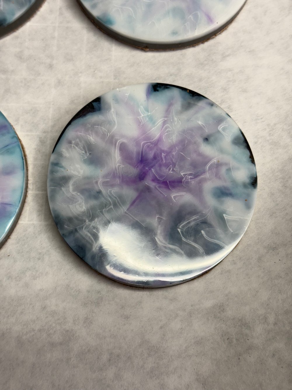 Image of Blue Milky Cloud Drink Coasters With Holder | Resin Art | Sacred Geometry | Drink Coasters