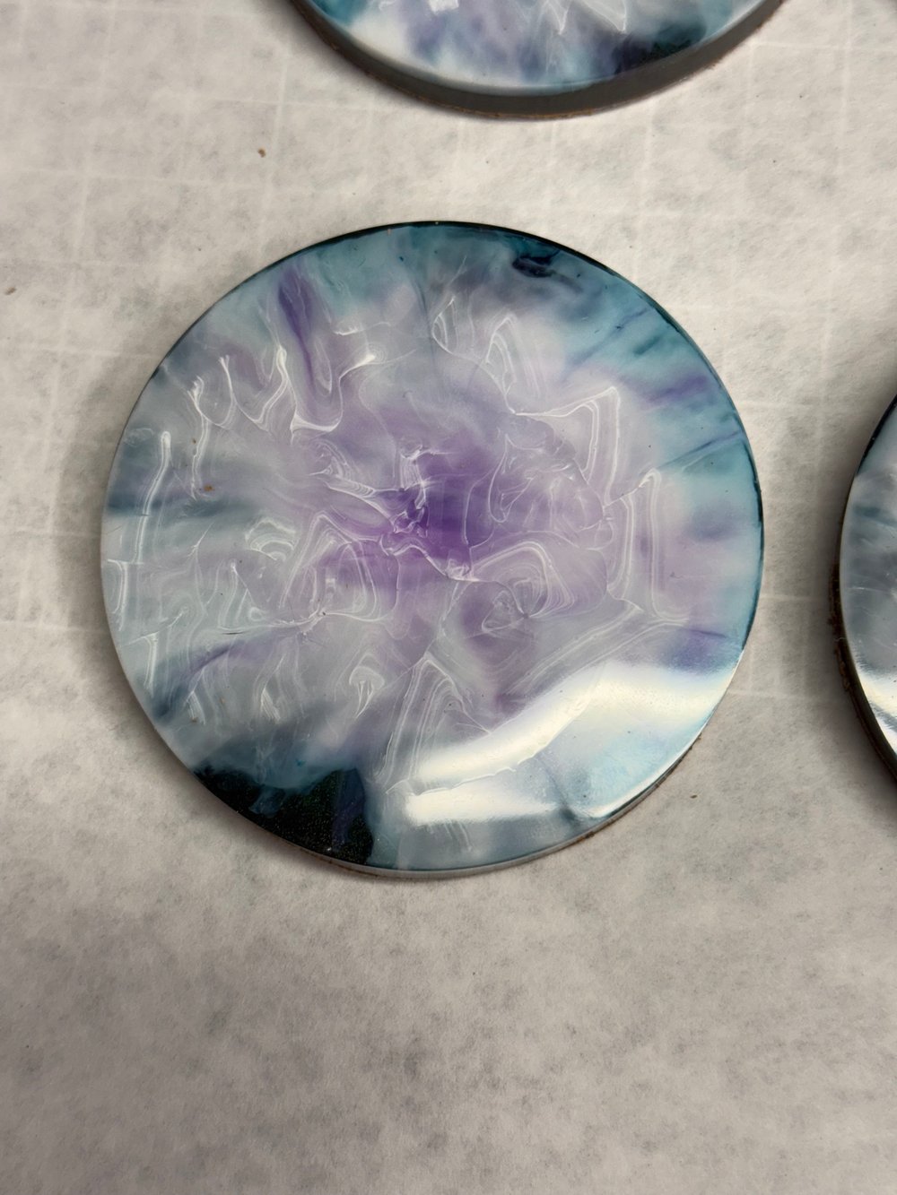 Image of Blue Milky Cloud Drink Coasters With Holder | Resin Art | Sacred Geometry | Drink Coasters
