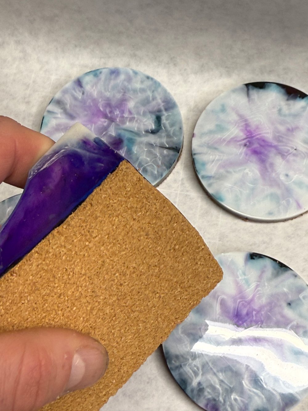 Image of Blue Milky Cloud Drink Coasters With Holder | Resin Art | Sacred Geometry | Drink Coasters