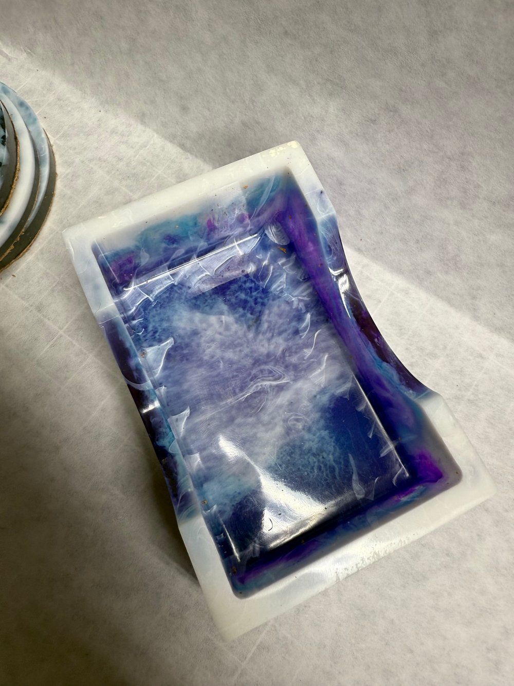 Image of Blue Milky Cloud Drink Coasters With Holder | Resin Art | Sacred Geometry | Drink Coasters