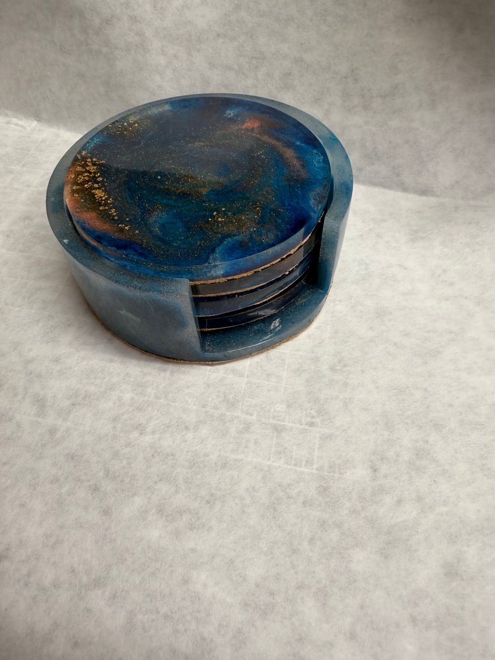 Image of Blue and Gold Drink Coasters With Holder