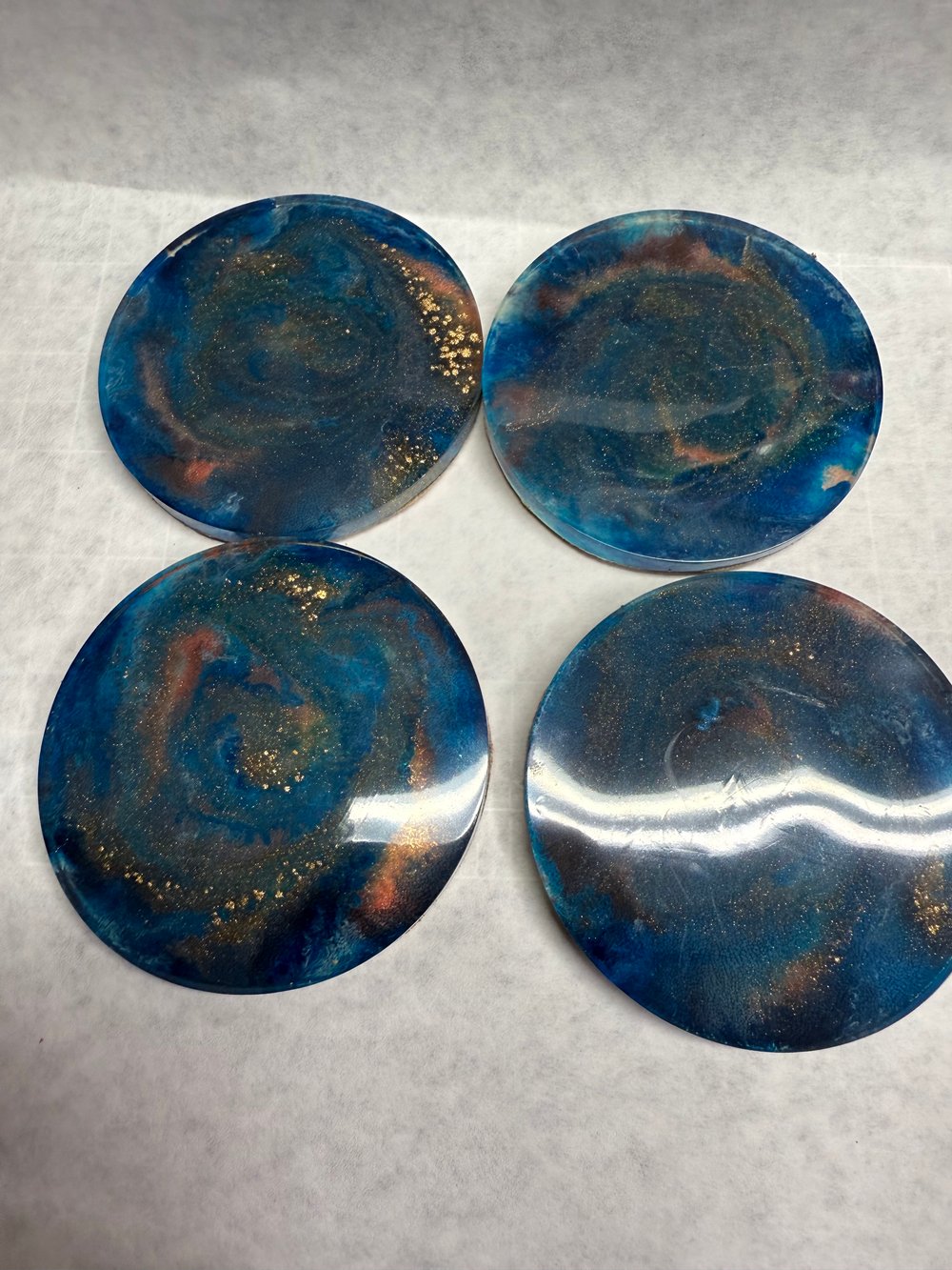 Image of Blue and Gold Drink Coasters With Holder | Resin Art | Sacred Geometry | Drink Coasters