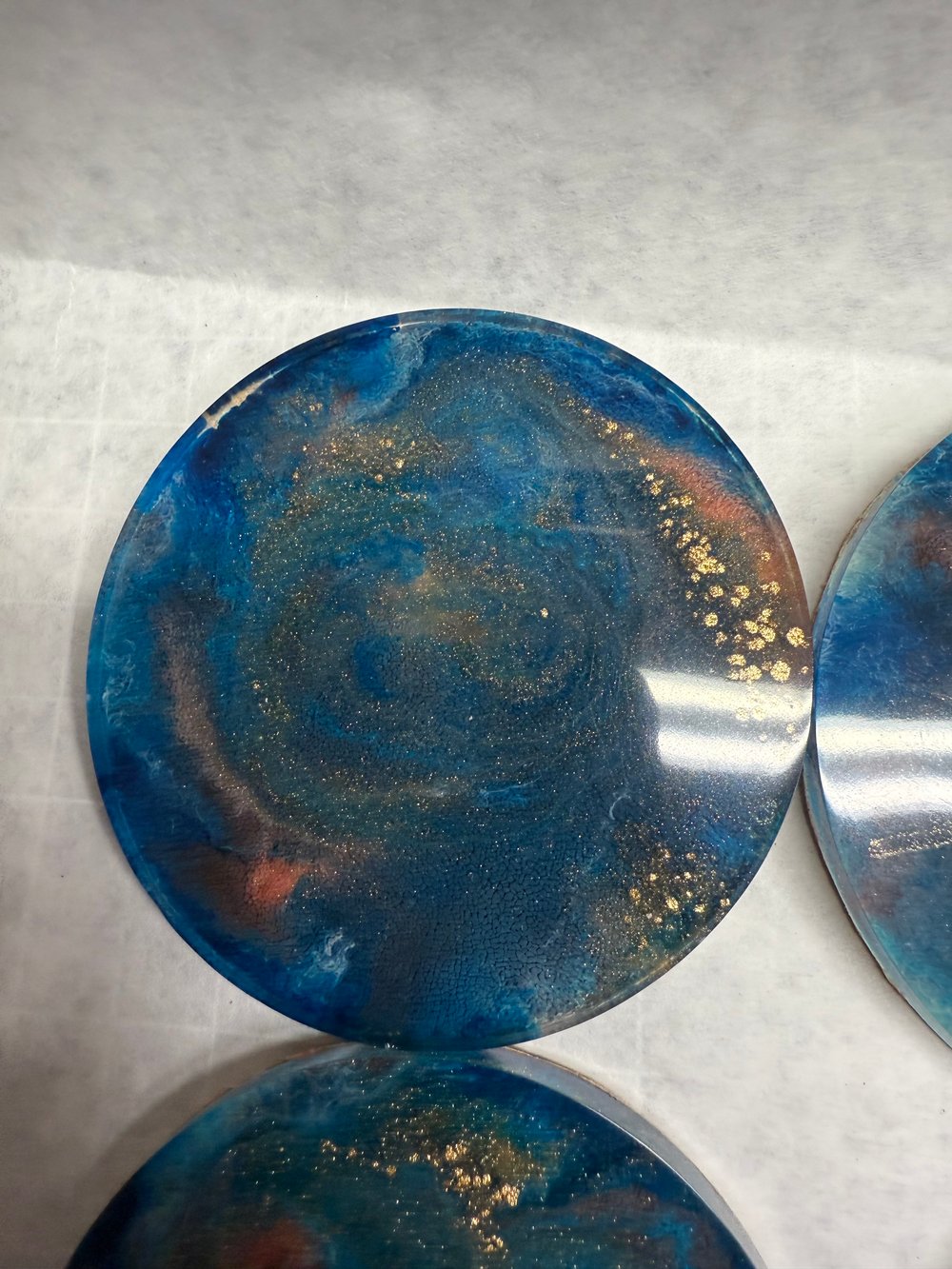 Image of Blue and Gold Drink Coasters With Holder