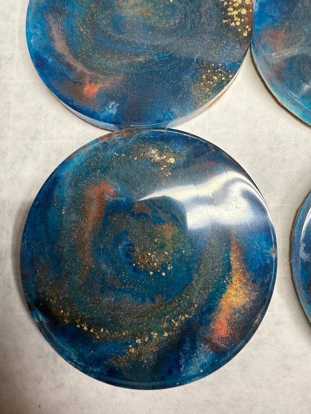 Image of Blue and Gold Drink Coasters With Holder