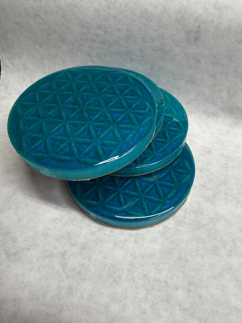 Image of The Flower Of Life Blues Drink Coasters | Resin Art | Sacred Geometry | Drink Coasters