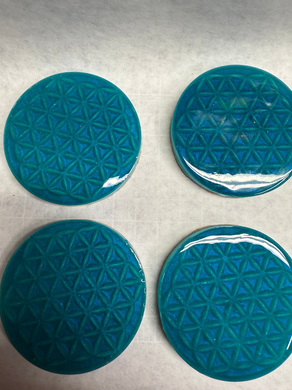 Image of The Flower Of Life Blues Drink Coasters | Resin Art | Sacred Geometry | Drink Coasters