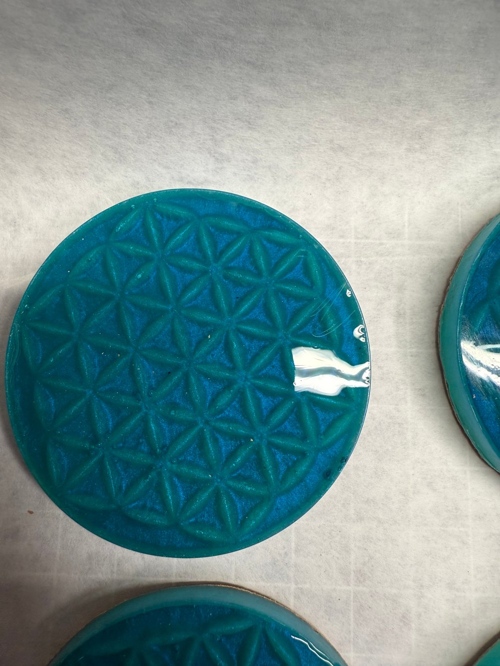 Image of The Flower Of Life Blues Drink Coasters | Resin Art | Sacred Geometry | Drink Coasters