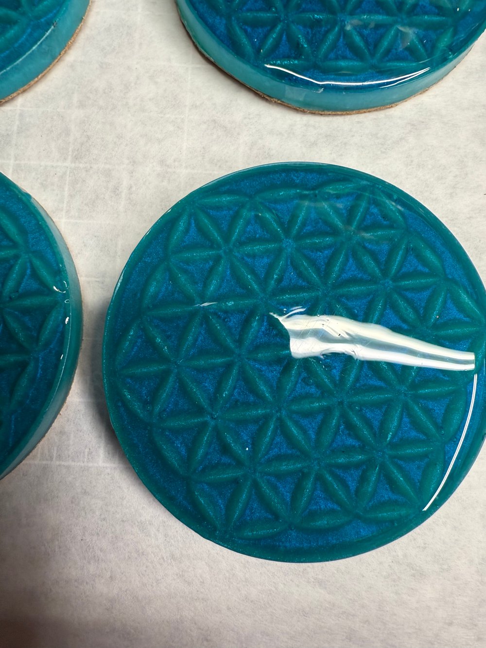 Image of The Flower Of Life Blues Drink Coasters | Resin Art | Sacred Geometry | Drink Coasters
