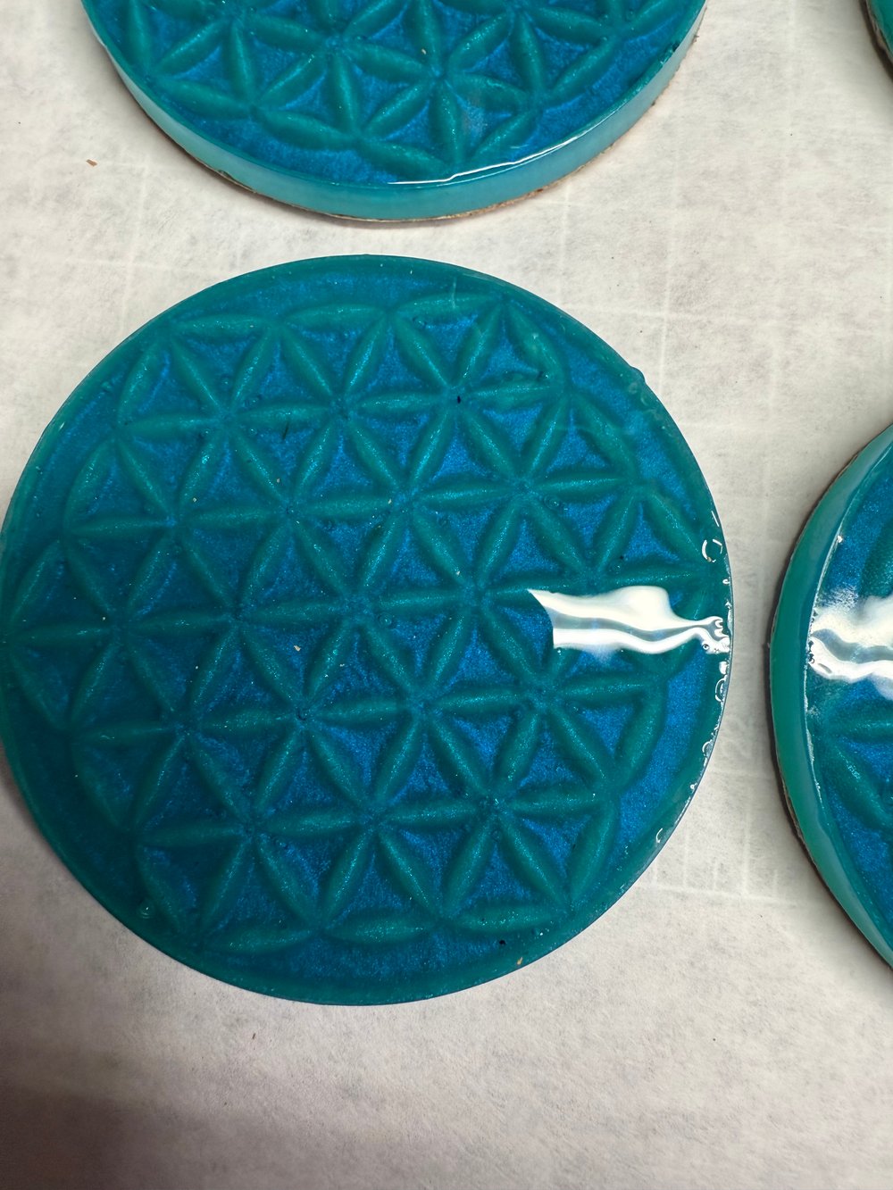 Image of The Flower Of Life Blues Drink Coasters | Resin Art | Sacred Geometry | Drink Coasters