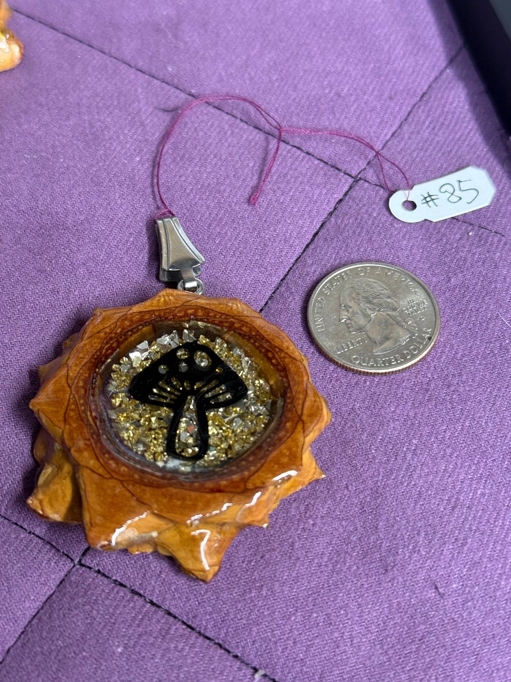 Image of Gold and Shrooms Pinecone Pendant #85