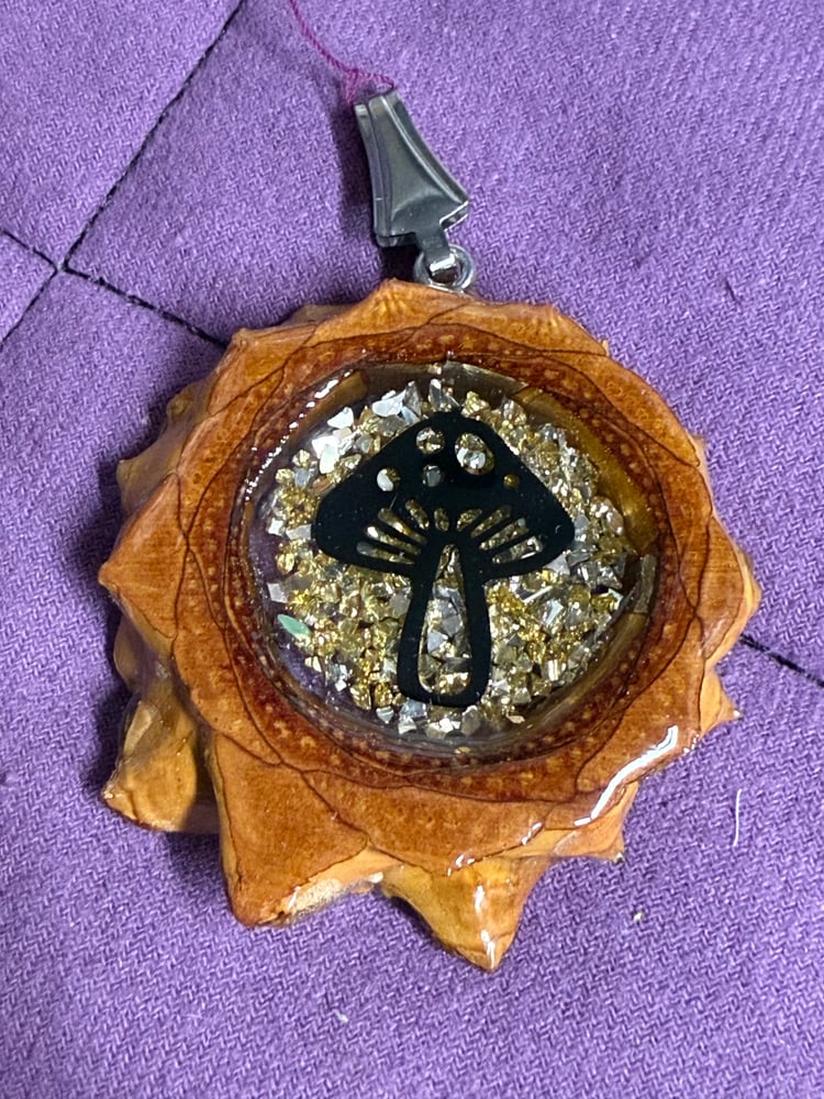 Image of Gold and Shrooms Pinecone Charm | Handmade PNW Jewelry | #85