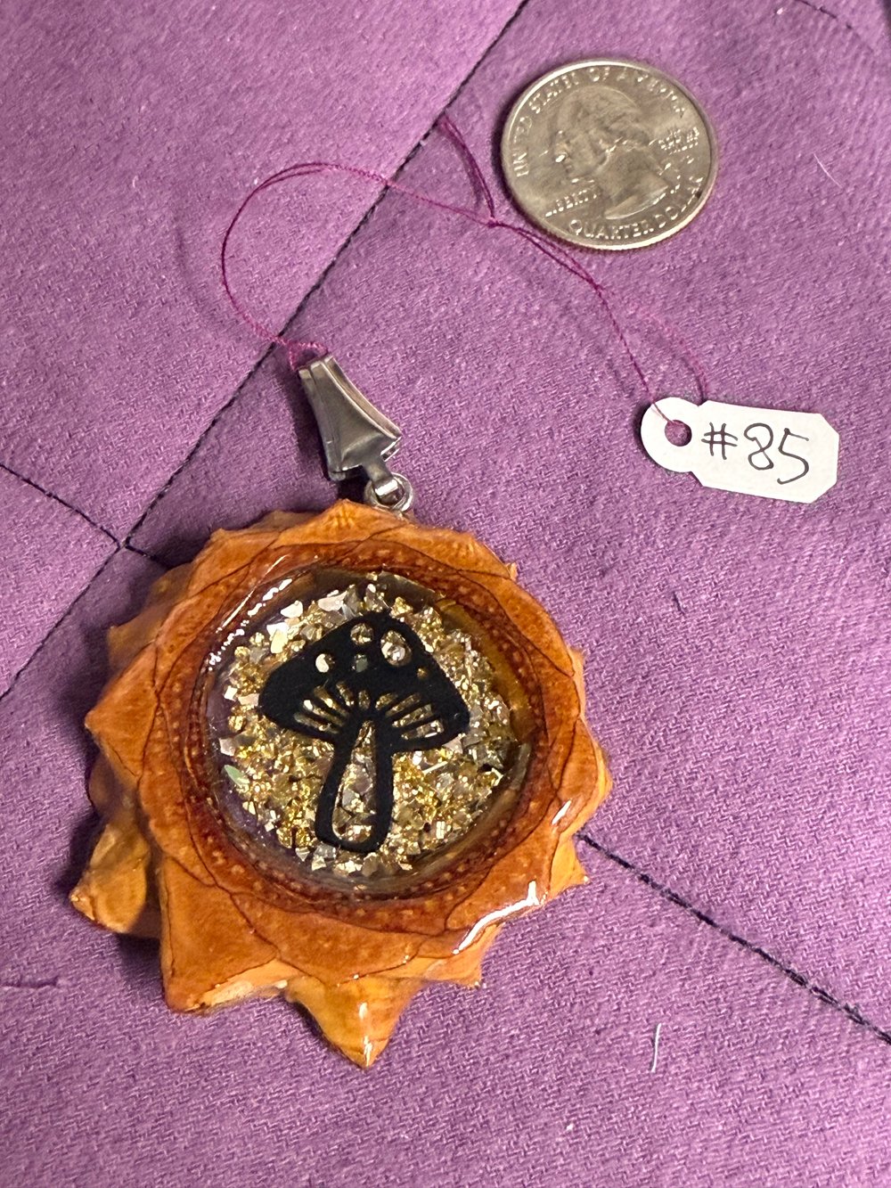 Image of Gold and Shrooms Pinecone Pendant #85