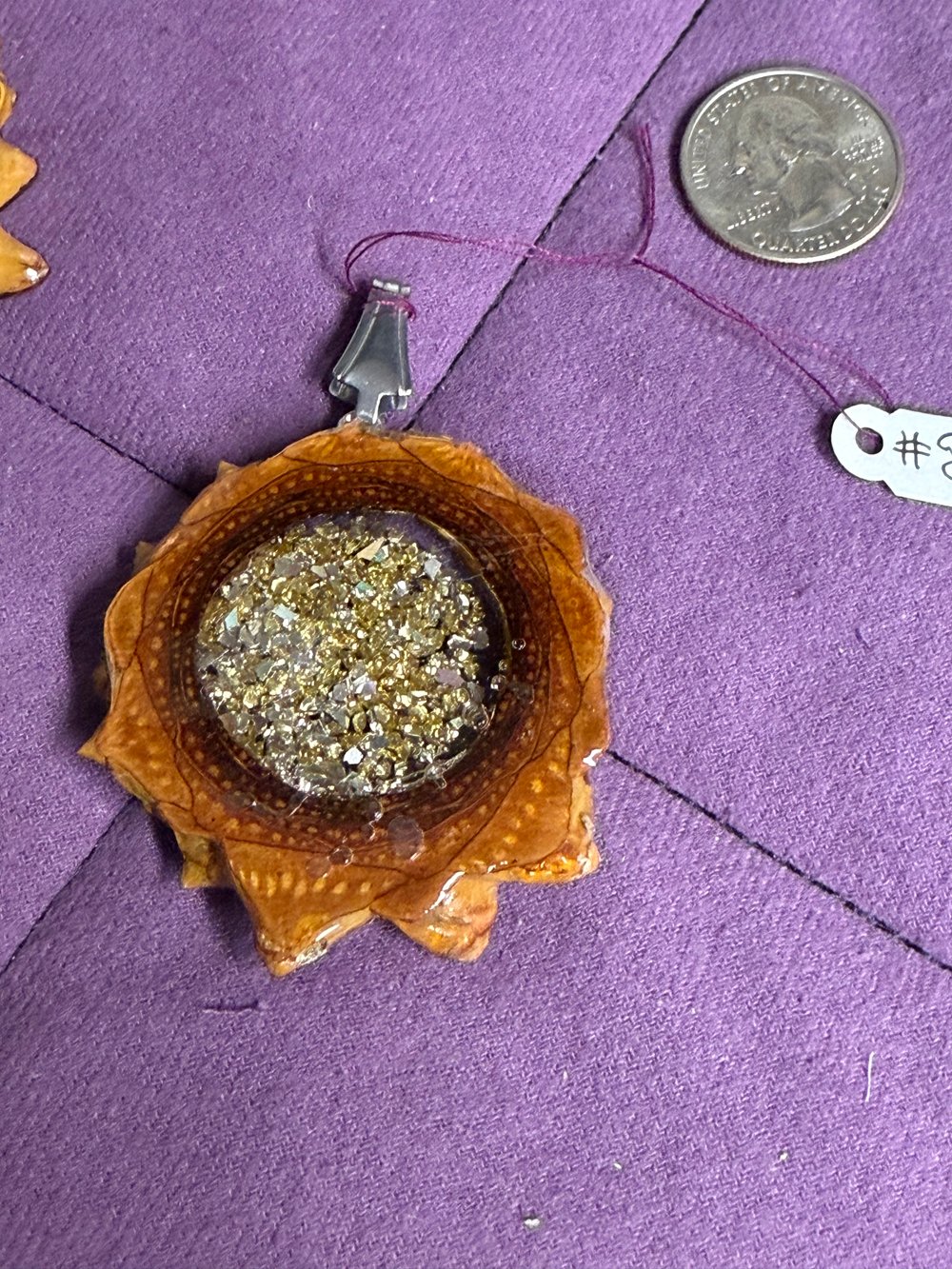 Image of Gold and Shrooms Pinecone Pendant #85