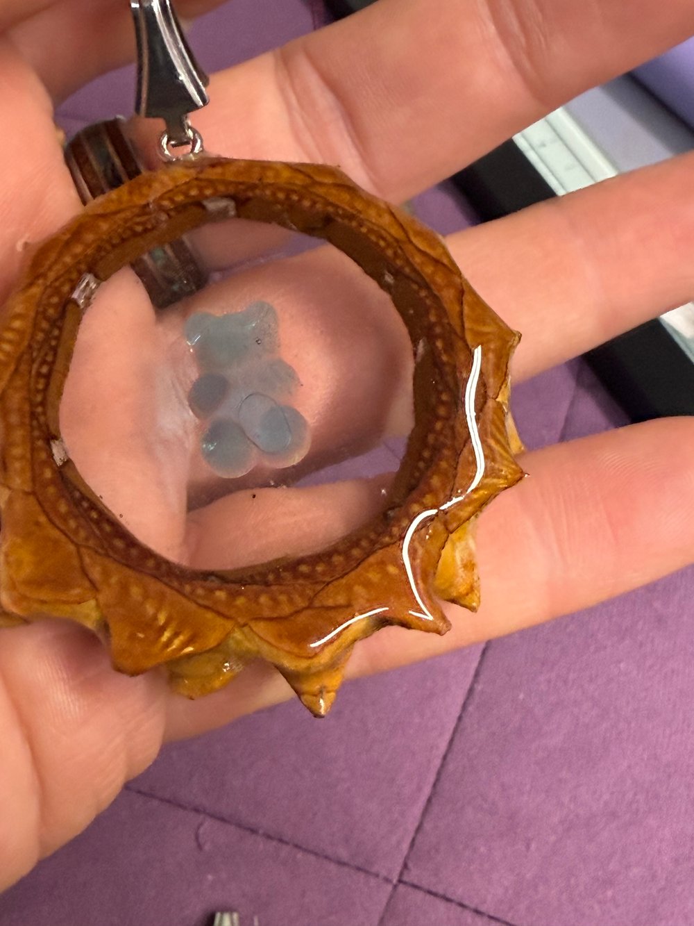 Image of Blue Gummy Bear Pinecone Pendant #82