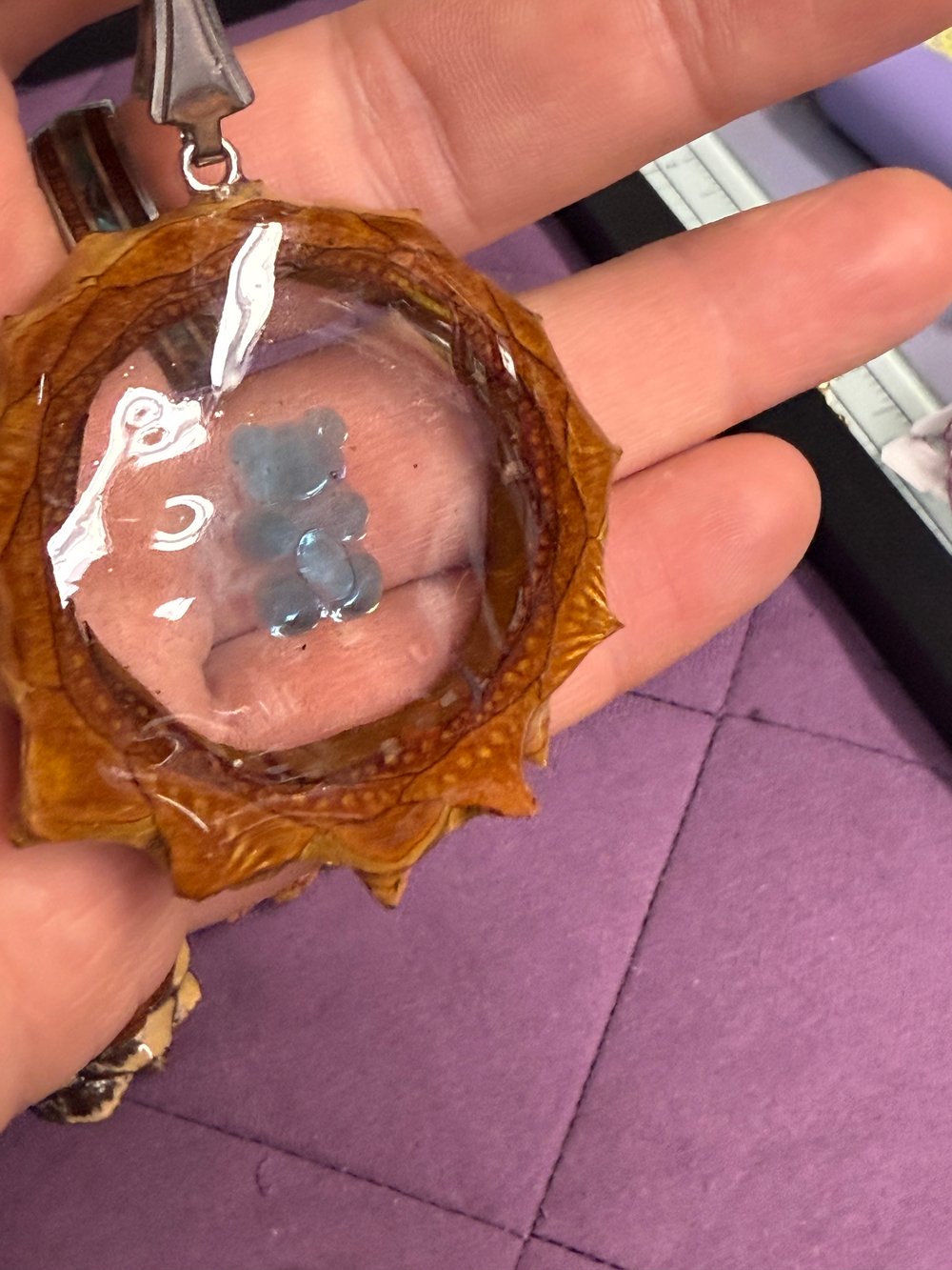 Image of Blue Gummy Bear Pinecone Pendant #82