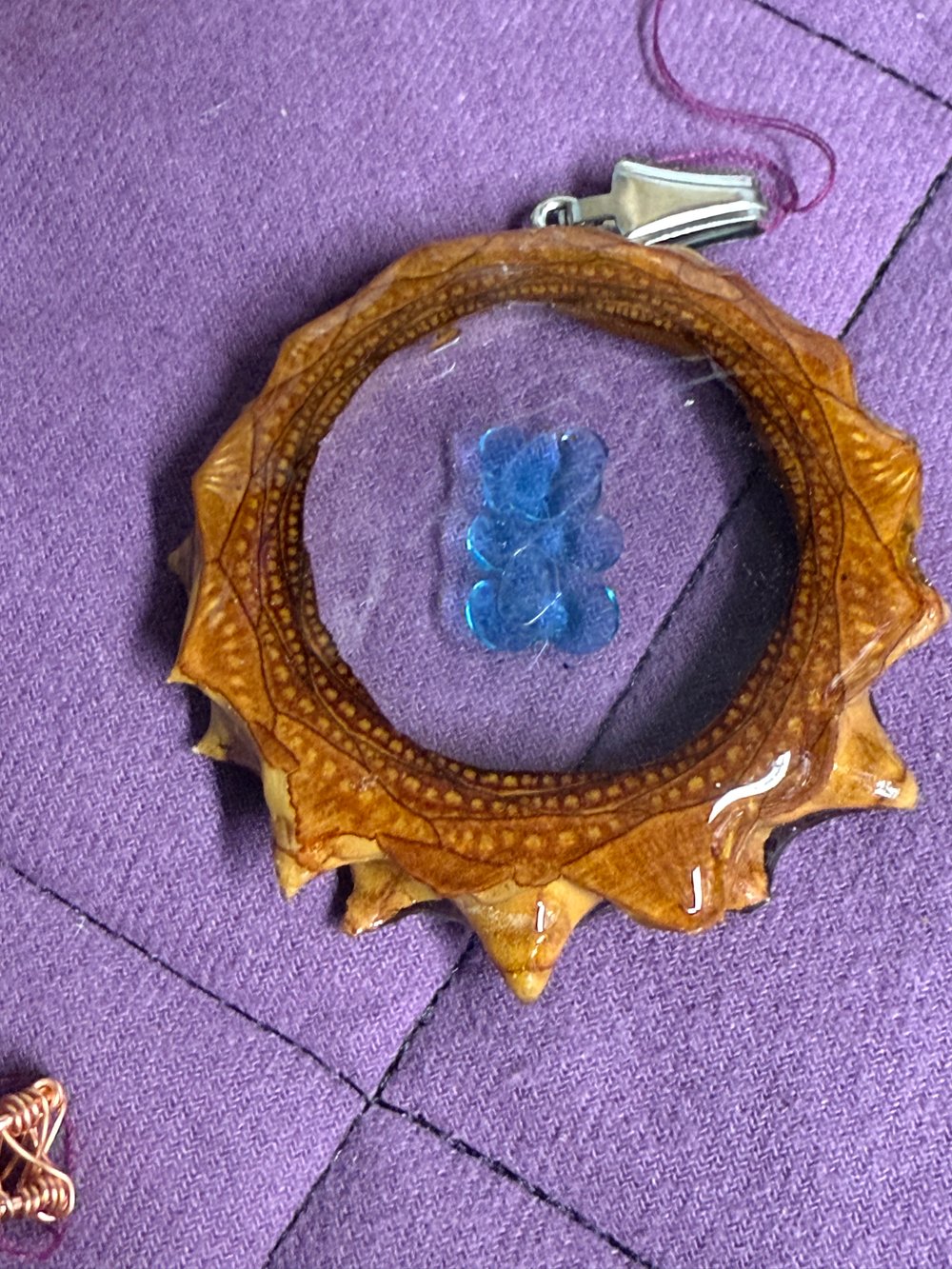Image of Blue Gummy Bear Pinecone Pendant #82