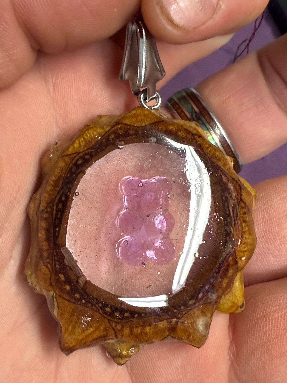 Image of Pink Gummy Bear Pinecone Pendant #81