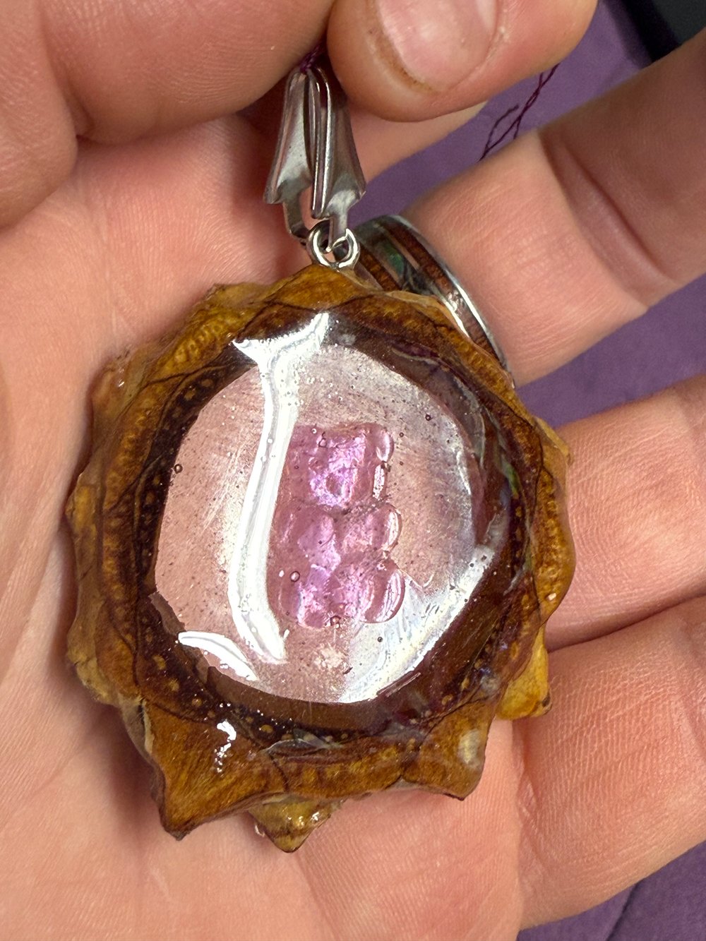 Image of Pink Gummy Bear Pinecone Pendant #81