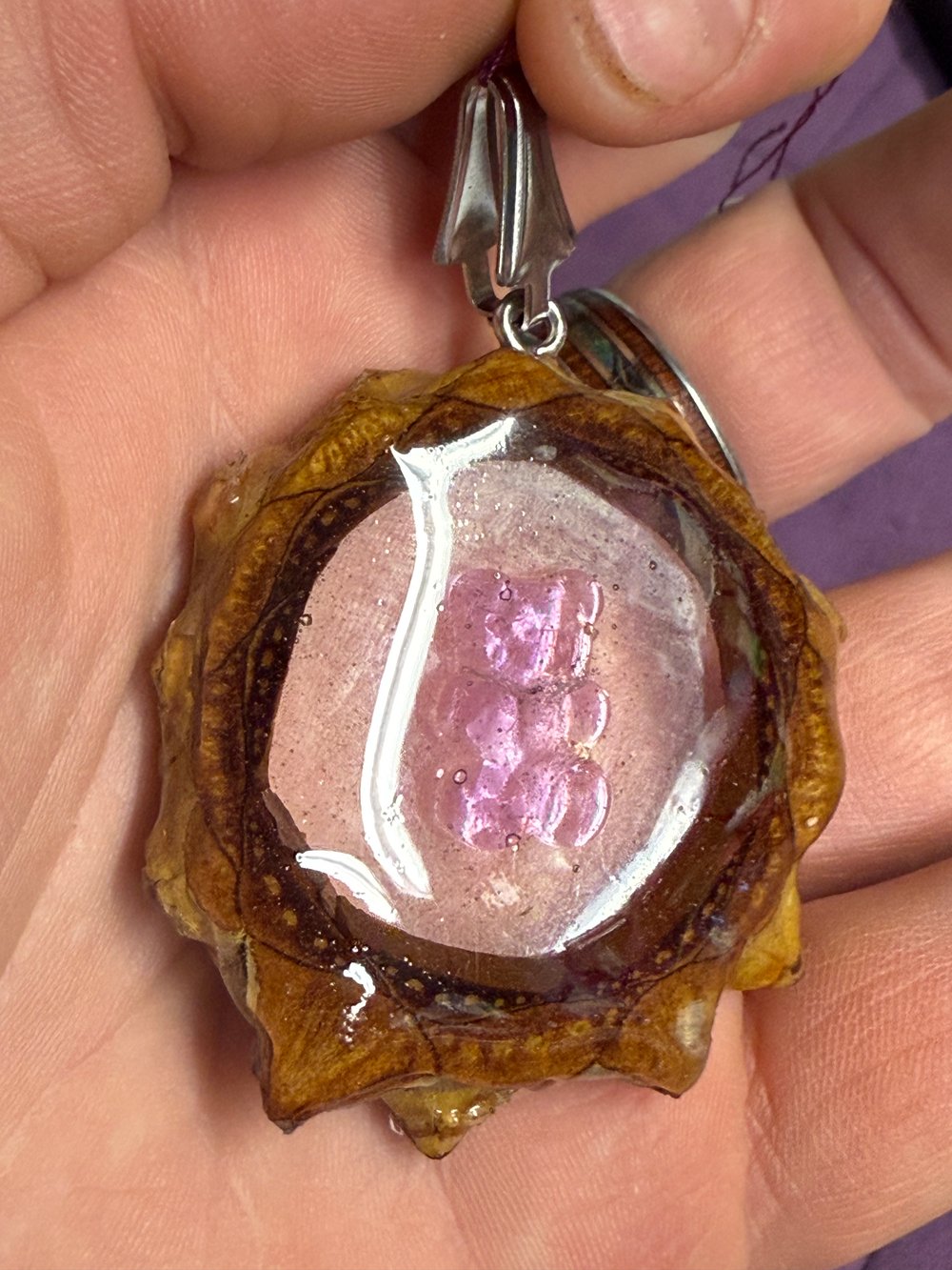 Image of Pink Gummy Bear Pinecone Pendant #81
