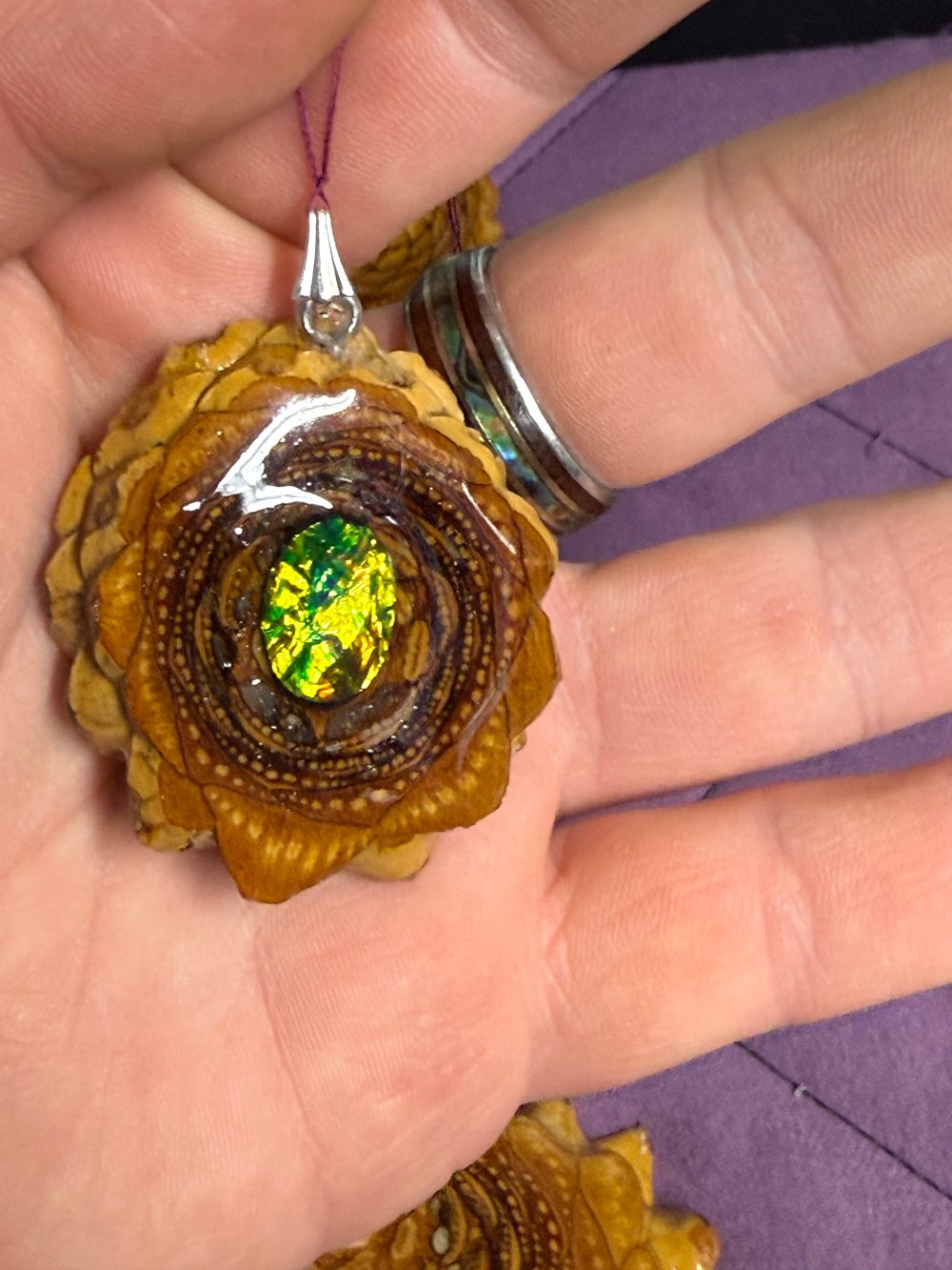 Image of Dichroic Glass Pinecone Charm | Handmade PNW Jewelry | #79