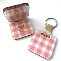 Image 1 of Personalised Gingham Print Keyring and Pocket Mirror