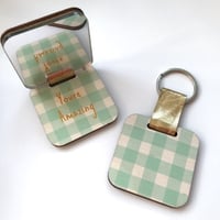 Image 3 of Personalised Gingham Print Keyring and Pocket Mirror