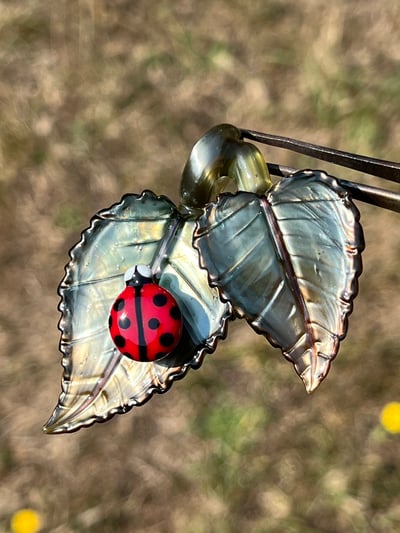Image of Metallic Double Leaf & Ladybug Pendant