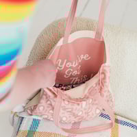 Image 1 of Leopard Print Cotton Tote with Message Inside Bag