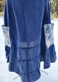 Image 2 of Linen Pinafore Apron- Blue & Natural Floral