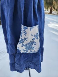 Image 4 of Linen Pinafore Apron- Blue & Natural Floral