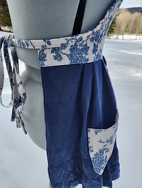 Image 6 of Linen Pinafore Apron- Blue & Natural Floral