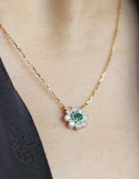 Image 3 of EMERALD AND DIAMOND HALO NECKLACE