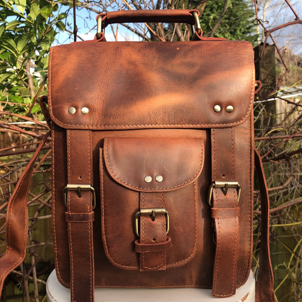 Image of Ipad-Size #7B - Unisex Handmade Buffalo ‘Crunch’ Bag/Rectangle 2 Buckles & Handle